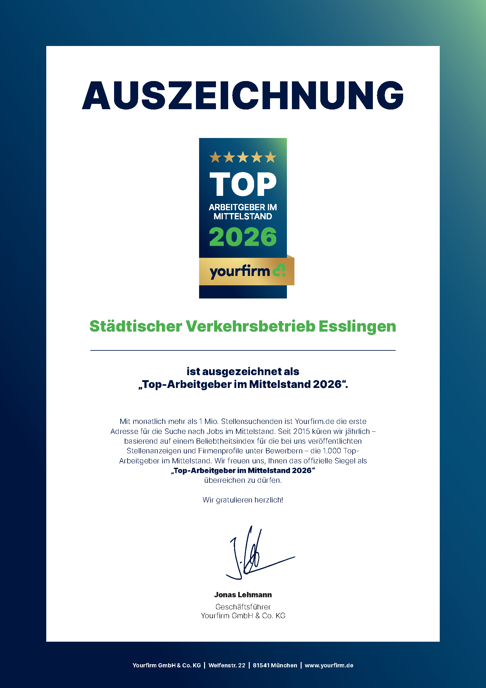 Bild Urkunde Top-Arbeitgeber